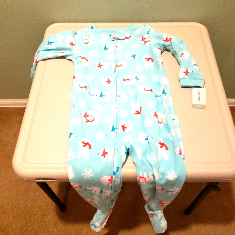 Carter's Blue Fleece Polar Bear One Piece Pajamas, size 3T